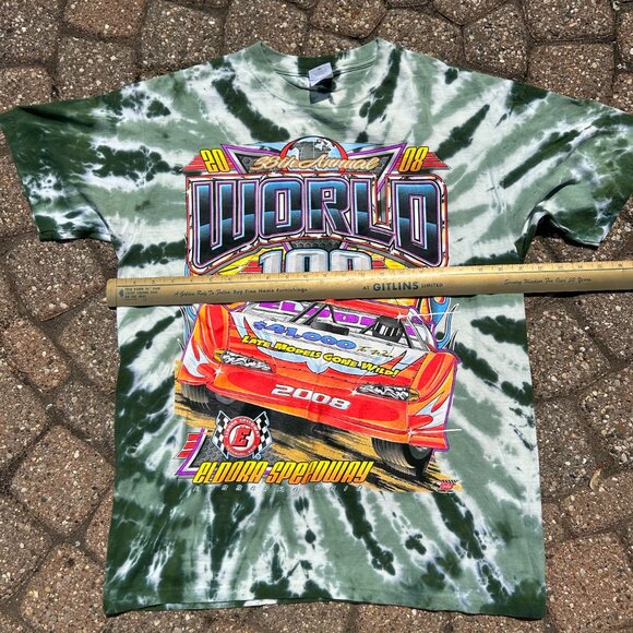 Vintage 2008 World 100 Auto Racing Tie Dye Double Sided T Shirt Men Sz L - Picture 4 of 9